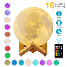 Load image into Gallery viewer, Multicolored 3D USB rechargeable Moon Lamp with  Remote Control