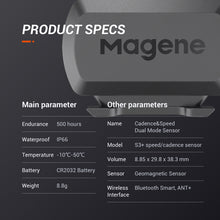 Load image into Gallery viewer, Magene S3+ Speed/Cadence sensors and optional H303 Heart Sensor with ANT+ Bluetooth connectivity
