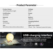 Load image into Gallery viewer, Multicolored 3D USB rechargeable Moon Lamp with  Remote Control