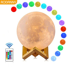 Load image into Gallery viewer, Multicolored 3D USB rechargeable Moon Lamp with  Remote Control