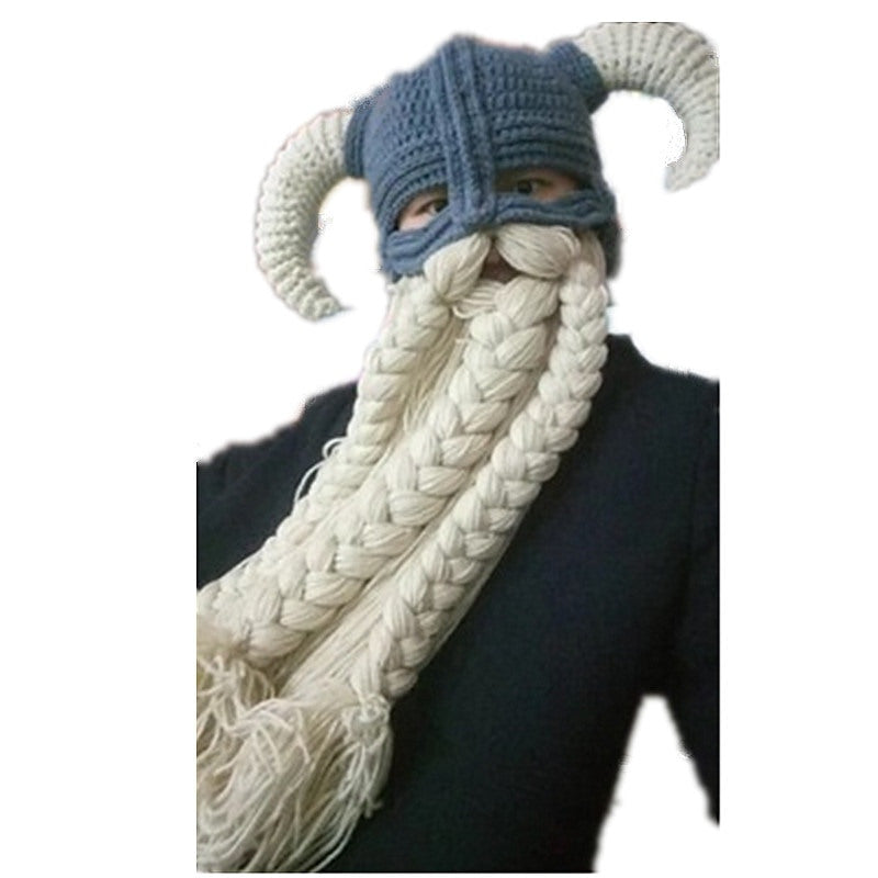 Dwarven Horned Helmet and Braided Beard Beanie/Mask