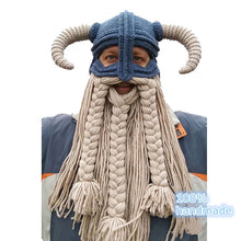 Load image into Gallery viewer, Dwarven Horned Helmet and Braided Beard Beanie/Mask
