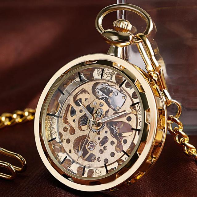 Steampunk Mechanical Pocket Watch with Fob