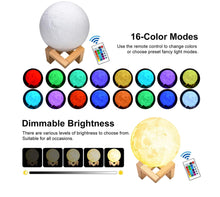 Load image into Gallery viewer, Multicolored 3D USB rechargeable Moon Lamp with  Remote Control

